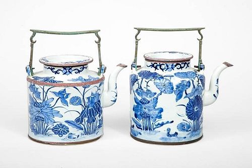 Two Chinese Blue and White Porcelain Teapots