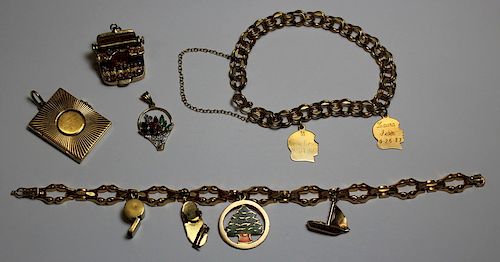 JEWELRY. Assorted Gold Charm Bracelets and Charms.