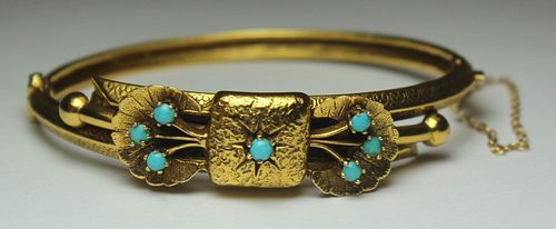 JEWELRY. Etruscan Revival 14kt Gold and Turquoise