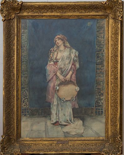 JOAQUIN PALLARÉS ALLUSTANTE (1853-1935): STANDING WOMAN WITH A TAMBOURINE