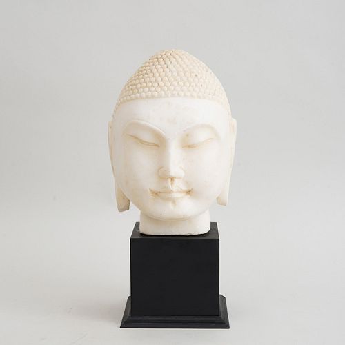 ASIAN CARVED MARBLE HEAD OF BUDDHA