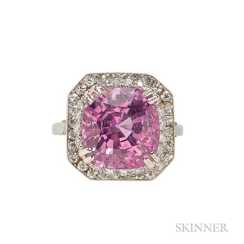 Platinum, Pink Sapphire, and Diamond Ring