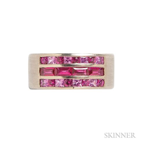 18kt Gold, Pink Sapphire, and Ruby Ring