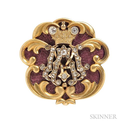 Antique Enamel and Diamond Brooch, Faberge