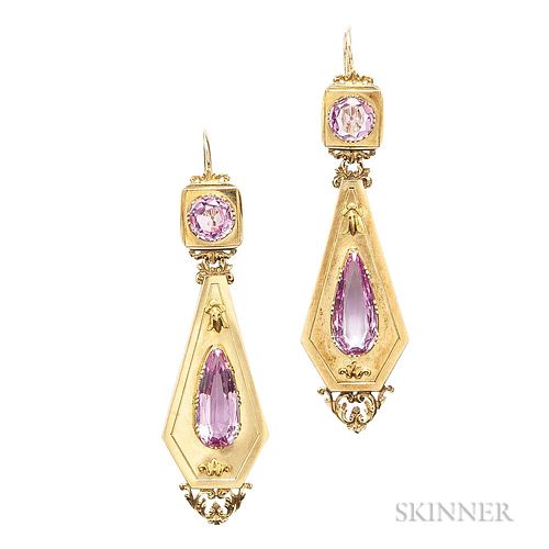Antique 18kt Gold and Pink Topaz Day/Night Earrings