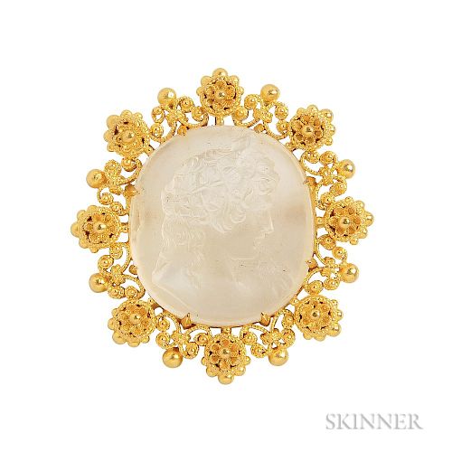 Antique Gold and Moonstone Cameo Brooch