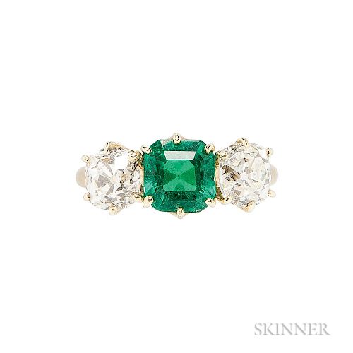 Antique 18kt Gold, Emerald, and Diamond Ring