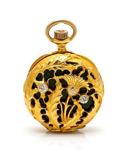 An Art Nouveau Yellow Gold, Diamond and Enamel Pocket Watch, Tiffany & Co., 14.40 dwts.