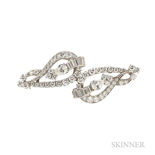 Pair of Platinum and Diamond Brooches, Cartier