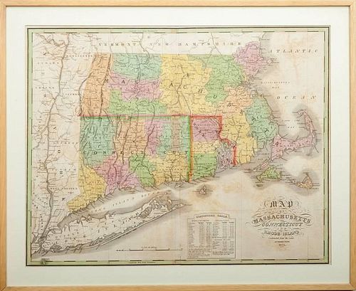 Samuel Augustus Mitchell (1792-1868): Map of Massachusetts, Connecticut and Rhode Island, 1825