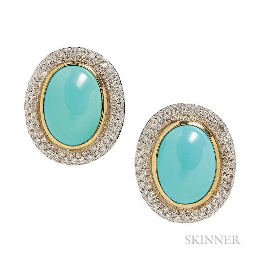 18kt Gold, Turquoise, and Diamond Earrings