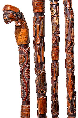 117. Robert M. Foster Equality Folk Art Cane- Ca. 1890-  A prime folk-art example of Mr. Foster’s work who died in Sparta, Missouri  around 1900, but 
