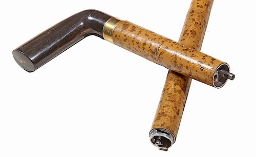 165. Magister Pistolet Cane- Pre 1890- This French cane fires two .22 caliber bullets and when the shaft is disassembled there are various tools hidde