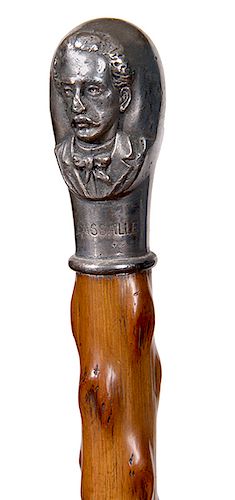 183. Karl Marx Jugate Cane- Late 19th Century- Cast silver plated handle with Karl Marx and Ferdinand Lassalle, names of each character are engraved b