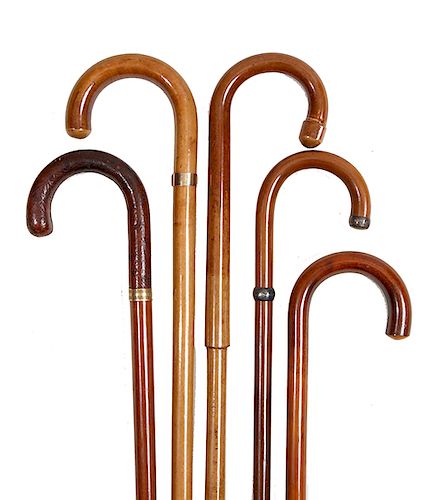 212. Five Malacca Canes- In fine condition, some with various handles and all have ferrules. $250-$500