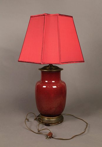 A Chinese Oxblood Glaze Vase, Fitted as a Lamp