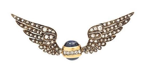 A Victorian Silver Topped Yellow Gold, Diamond and Sapphire Brooch, Circa 1890, 7.10 dwts.