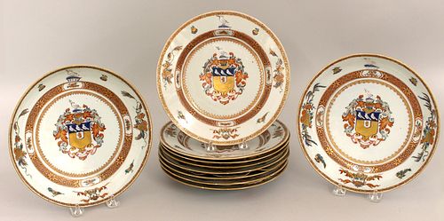 (on 10) SET OF (8) 18TH C. CHINESE EXPORT ARMORIAL PLATES