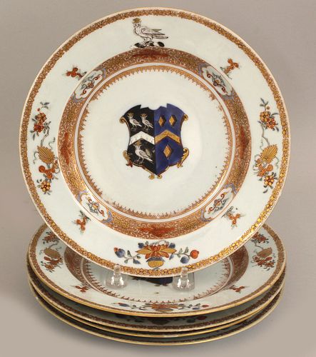 SET OF (5) 18TH C. CHINESE EXPORT ARMORIAL PLATES