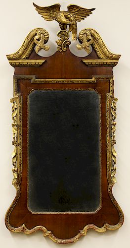 CHIPPENDALE MAHOGANY AND PARCELGILT CONSTITUTION MIRROR