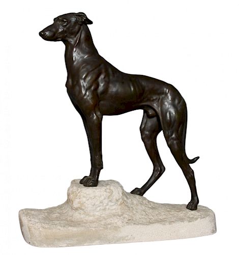 Jules Edmond Masson (French, 1871-1932) Bronze Figure of a Lurcher Dog, 1930