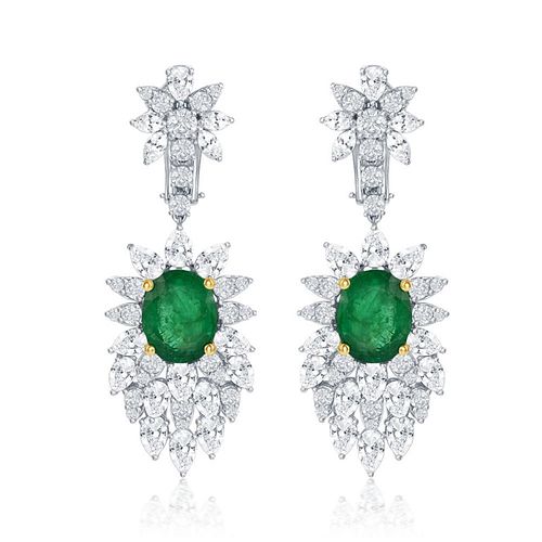 C.Dunaigre Certified, Emerald & Diamond Earrings