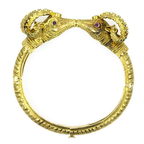18 Karat Yellow Gold Gemstone Ram's Head Bracelet