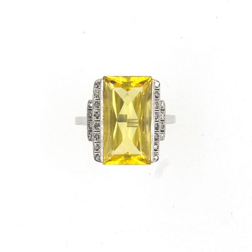 Art Deco Citrine Diamond Enamel Ring
