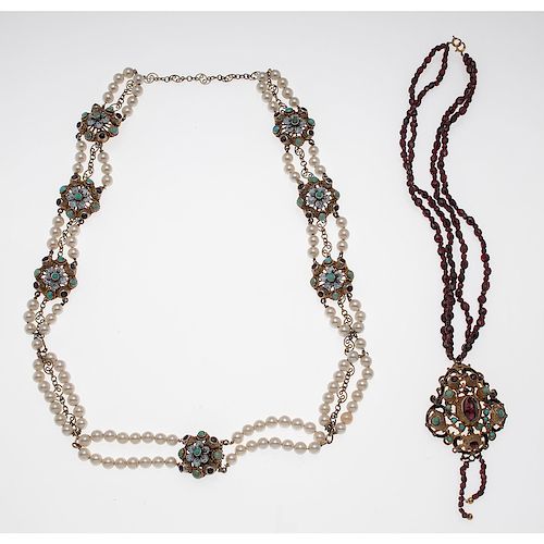 Gilt Austro Hungarian Style Garnet Necklace PLUS