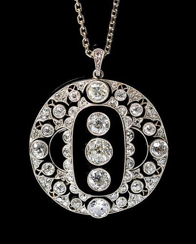 A Platinum, Diamond and Onyx Pendant, Austrian, Circa 1923, 12.50 dwts.