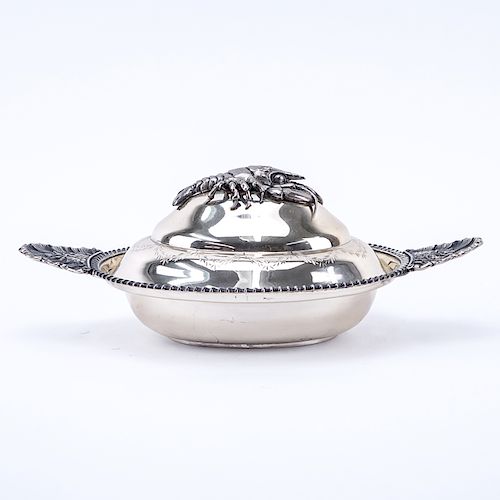 18th Century Russian 84 Silver Vermeil Covered Serving Dish with Lobster Finial.