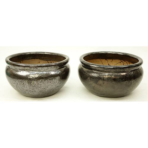 Pair of Large Glazed Pottery Jardinieres. Natural wear, rubbing. 