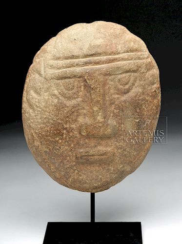 Large Pre-Columbian Costa Rican Oval Stone Head