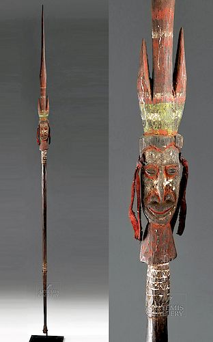 Rare 20th C. Papua New Guinea Wooden Spear with Face