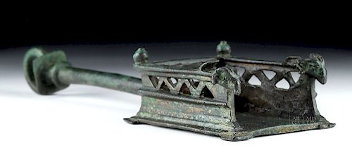 Roman Bronze Ceremonial Incense Shovel (Batillum), Rams