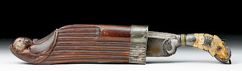 18th C. Sri Lanka Dagger w/ Silver & Bone Grip