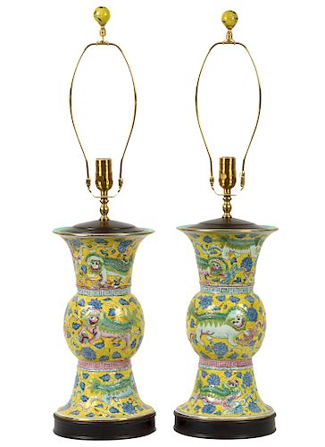 Pr. Chinese Porcelain Colorful Table Lamps