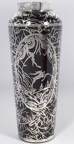 Sterling Overlay Continental Vintage Glass Vase