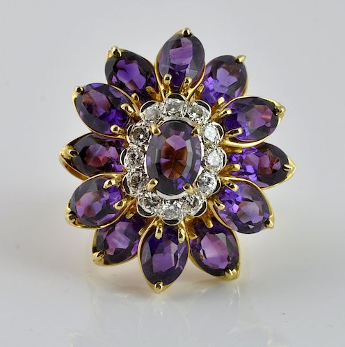 Large Amethyst & Diamond Ring in 18Kt Gold