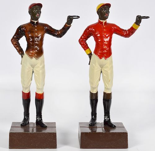 Two 20th C. Miniature Painted Iron Jockeys
