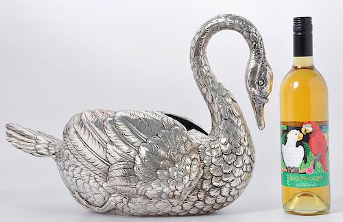German 875 Silver Swan Centerpiece w/ Hinged Wings