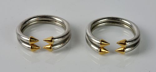 Two Signed Bvlgari Brutalist Gold Arrow Rings