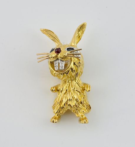 Kutchinsky 18kt Gold, Diamond & Ruby Bunny Pendant