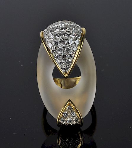 Pave Diamond & Rock Crystal Ring in 18kt. YG