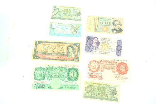 Collection of (8) Eight Bills. Currency.