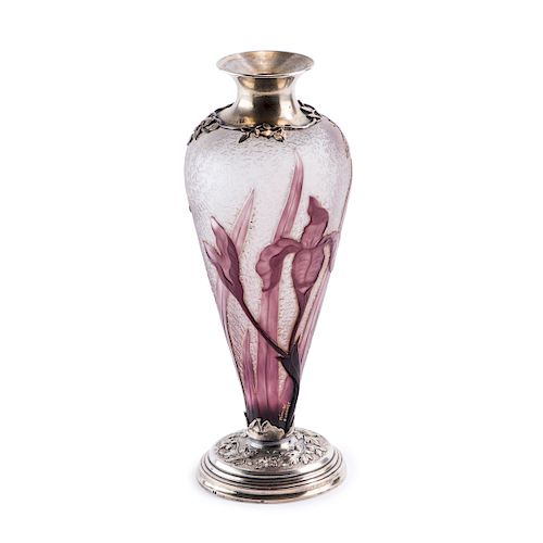Iris et Papillon' vase with silver mounting, 1893
