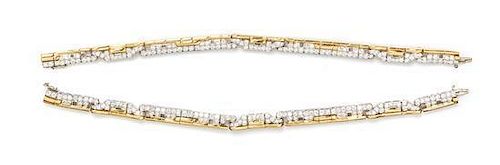 A Pair of Platinum, 18 Karat Yellow Gold and Diamond Bracelets, 37.30 dwts.