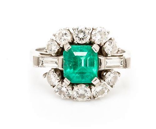 A Platinum, Diamond and Emerald Ring, 3.60 dwts.