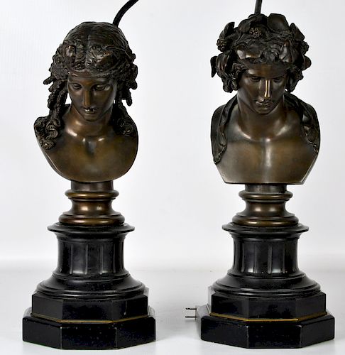 Pair of 19th C Bronze Bust Barbedienne Foundry