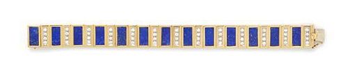 An 18 Karat Yellow Gold, Lapis Lazuli and Diamond Bracelet, 36.80 dwts.